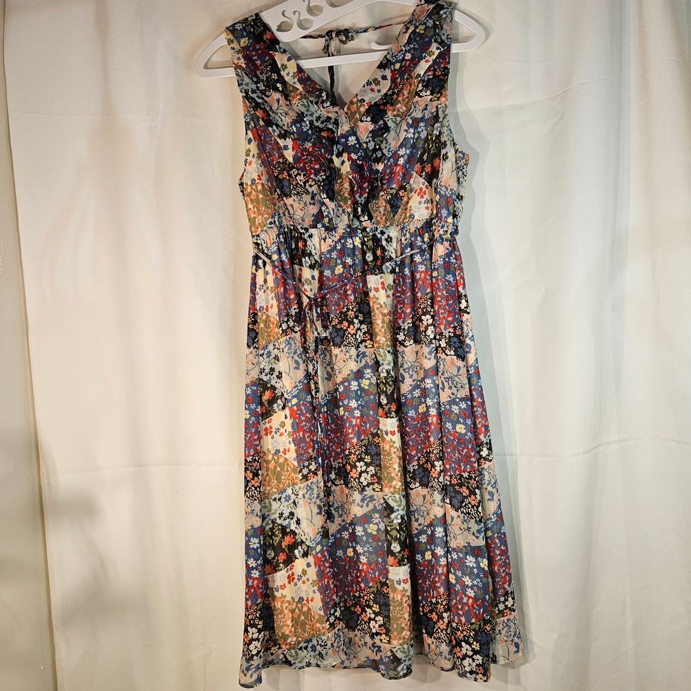 Jessica Simpson Romantic Floral Maxi Dress with Tie Straps - Multicolor Patchwor